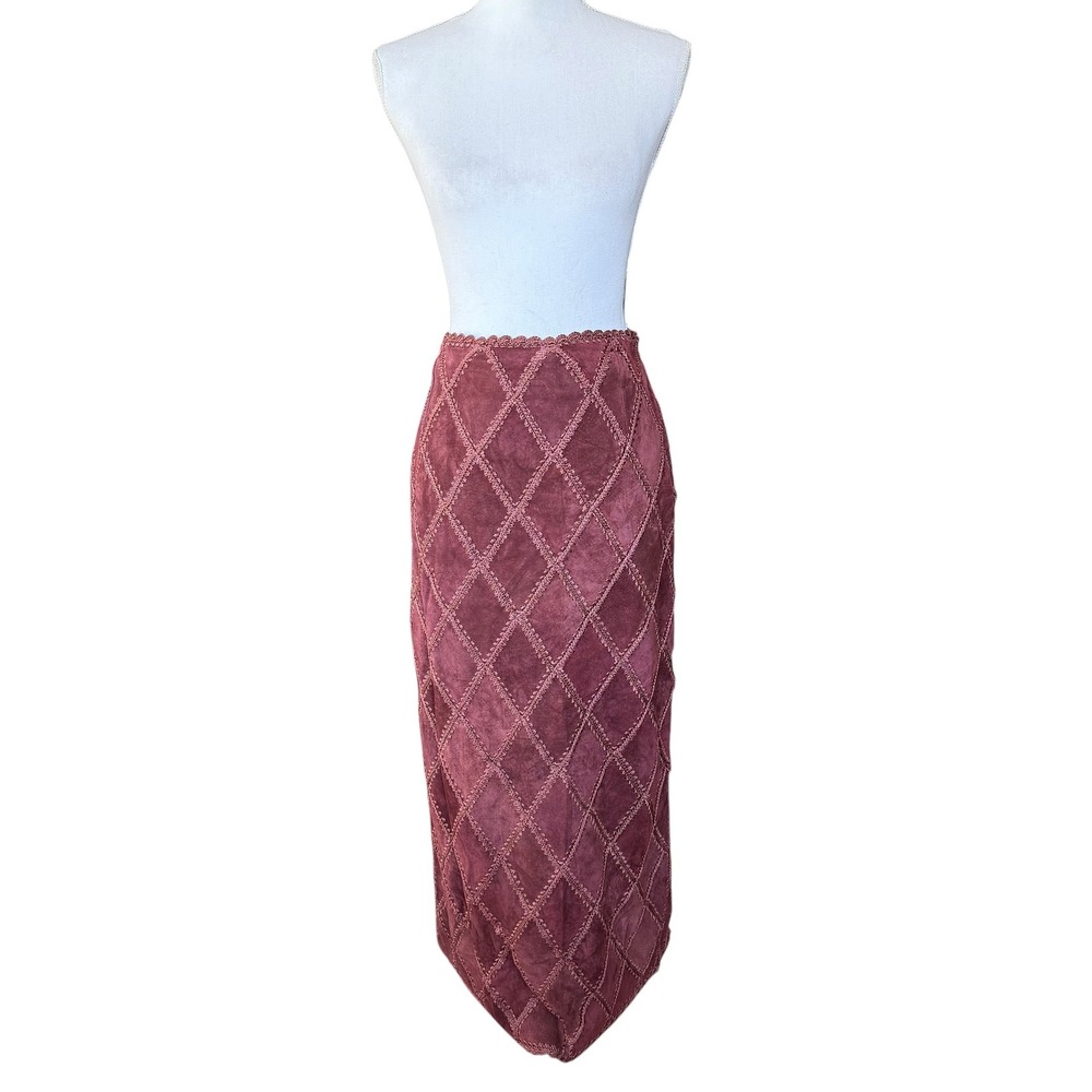 Double D Ranchwear Womens Burgundy Suede Diamond Patchwork Maxi Skirt Size M - Picture 3 of 10